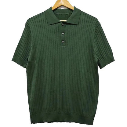 Retro Knitting Lapel Stripe Polo Shirt