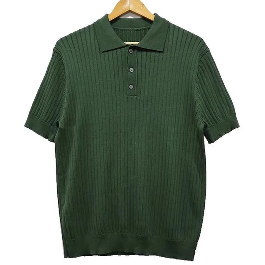 Retro Knitting Lapel Stripe Polo Shirt